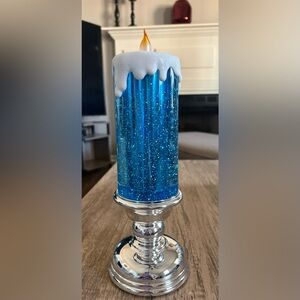 Valerie Parr Hill Blue Glitter Candle with Silver Holder